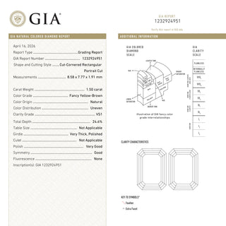 1.50ct 8.58x7.77x1.91mm GIA VS1 Fancy Yellow-Brown Cut Corner Rectangle Portrait Cut 28017-01