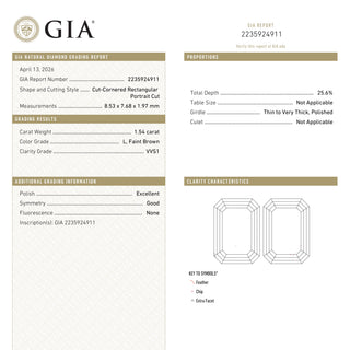 1.54ct 8.53x7.68x1.97mm GIA VVS1 L Cut Corner Rectangle Portrait Cut 28016-01