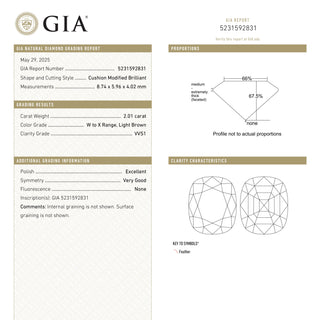 2.01ct 8.74x5.96x4.02mm GIA VVS1 W-X Cushion Brilliant 27090-01
