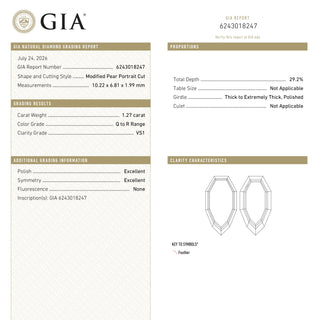 1.27ct 10.22x6.81x1.99mm GIA VS1 Q-R Geo Pear Portrait Cut 28329-01