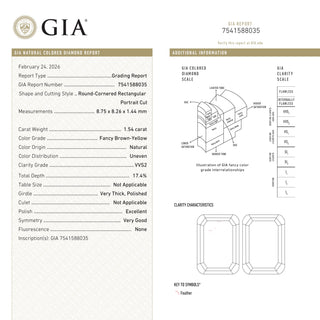 1.54ct 8.75x8.26x1.44mm GIA VVS2 Fancy Brown-Yellow Square Portrait Cut 28020-01